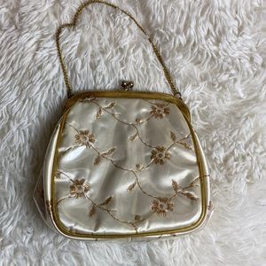 JR-Vinyl Covered Embroidered Fabric Vintage Purse Handbag-Made in USA-Miami